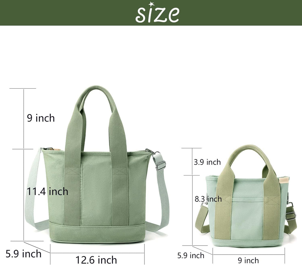 Canvas Tote Bag for Women,Small Totes Bags with Zipper Crossbody Purse with Pockets Large Shoulder Handbag,2 Sizes