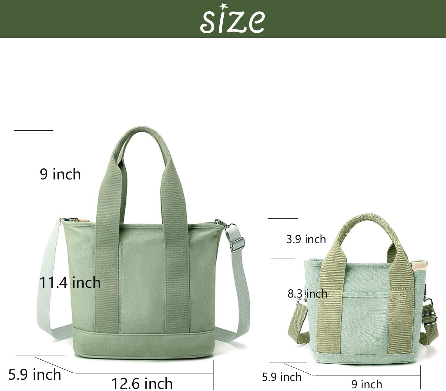 Canvas Tote Bag for Women,Small Totes Bags with Zipper Crossbody Purse with Pockets Large Shoulder Handbag,2 Sizes