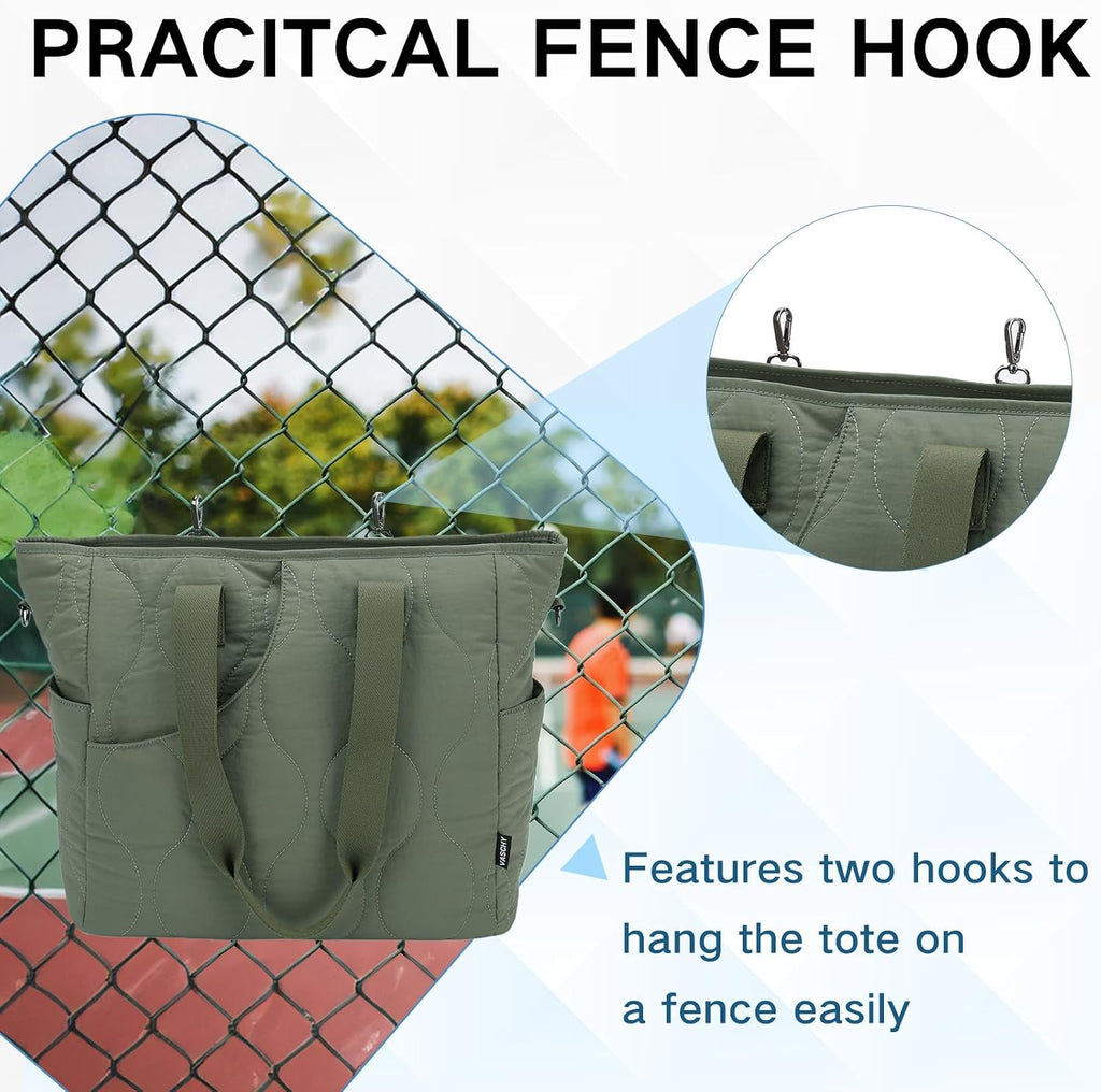 Pickleball Tote Bags for Women with Fence Hook, Quilted Puffer Pickleball Paddle Holder Case Gym/Sports Tote