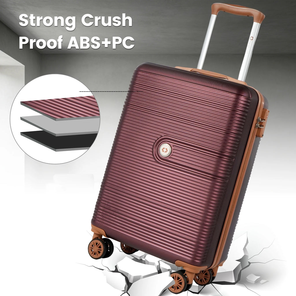 3-Piece Hardside Spinner Carry on Luggage Set with TSA Lock and Travel Bag, Wine Red