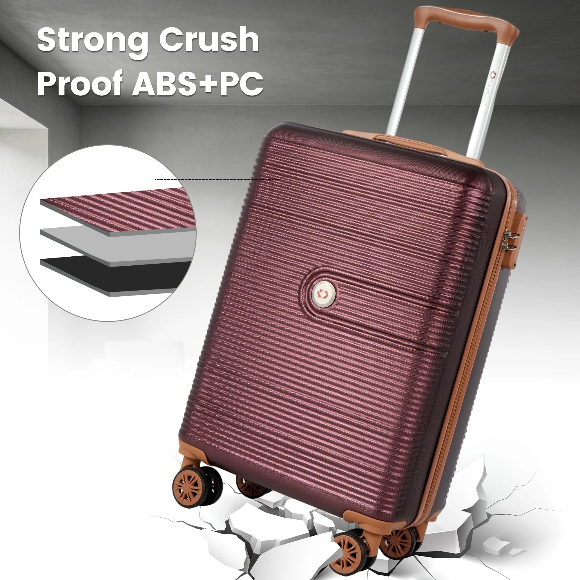 3-Piece Hardside Spinner Carry on Luggage Set with TSA Lock and Travel Bag, Wine Red