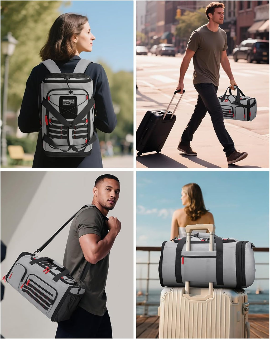 Gym Bags for Men Women, 45L Sports Travel Duffle Bag with Shoe Compartment, 3 in 1 Weekener Overnight Backpack with Wet Pocket, Black