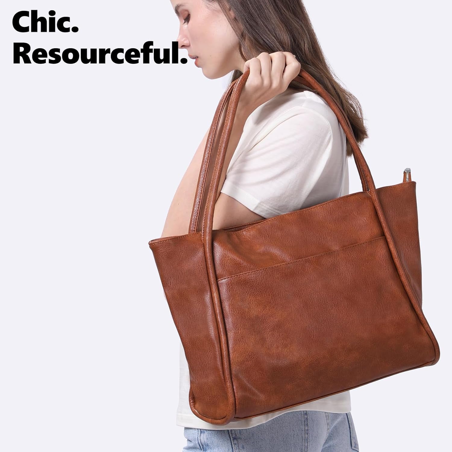 Vegan Leather Tote Bag for Women Large Purse for Work Lady Handbag | Fits 15.6Inch Laptop ,Zipper, Multi Pockets,Weekender Bag with Key Clip ,Inner Pockets, for Commute Daily, Travel