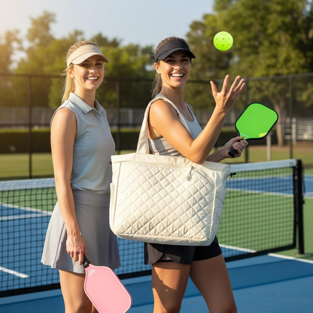 Pickleball Bag Fits 2 to 6 Paddles, Quilted Pickle Ball Tote Bags for Women and Men with Shoe Compartment and Fence Hook, Great Pickleball Gifts