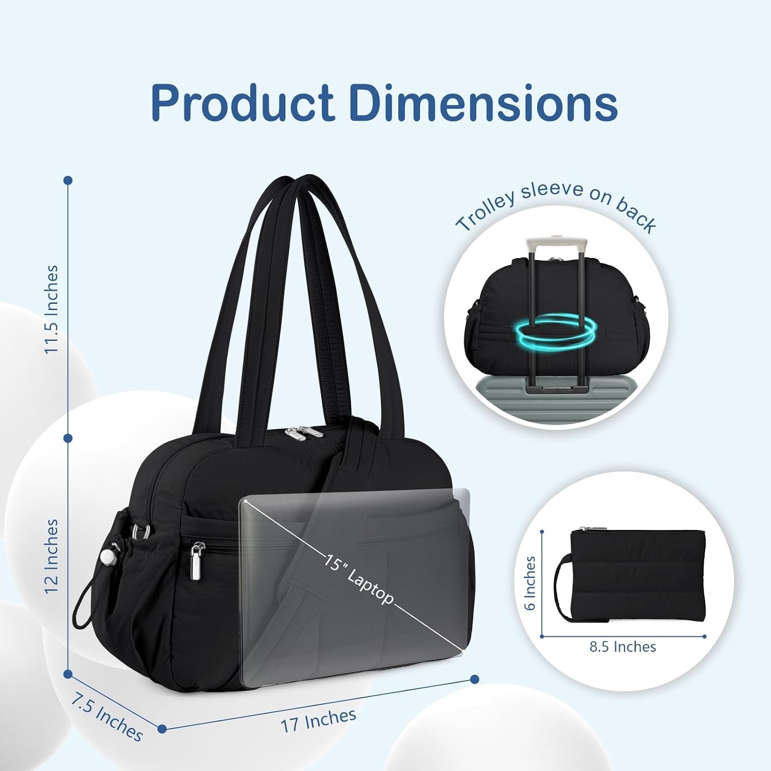 Travel Duffel Bag for Women, Puffer Gym Bag Sports Tote with Wet Pocket, Carry on Weekender with Luggage Sleeve (Black)