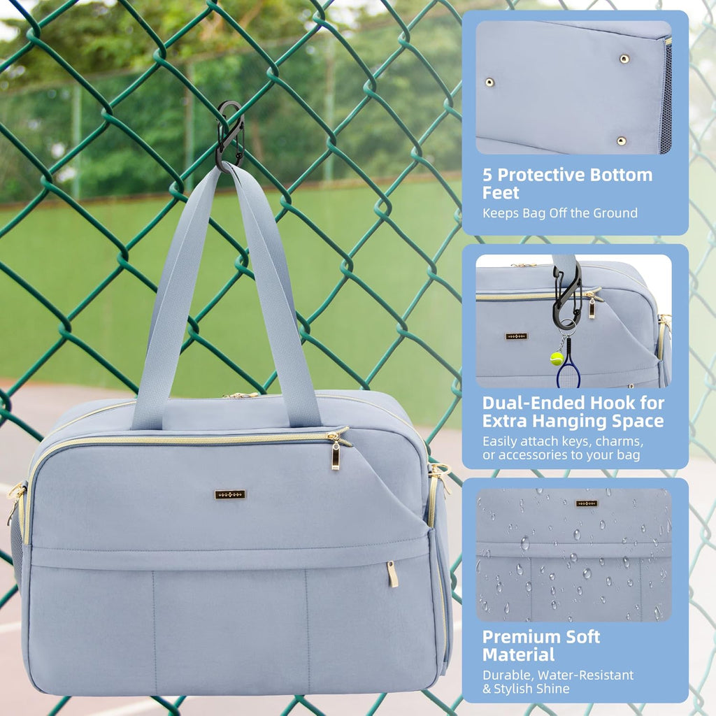 Tennis Bag for Women with Shoe Compartment, Large Tennis Racket Bag Fits 2 Racquets, Pickleball Gym Sports Tote with Shoulder Strap & Water Bottle Pocket