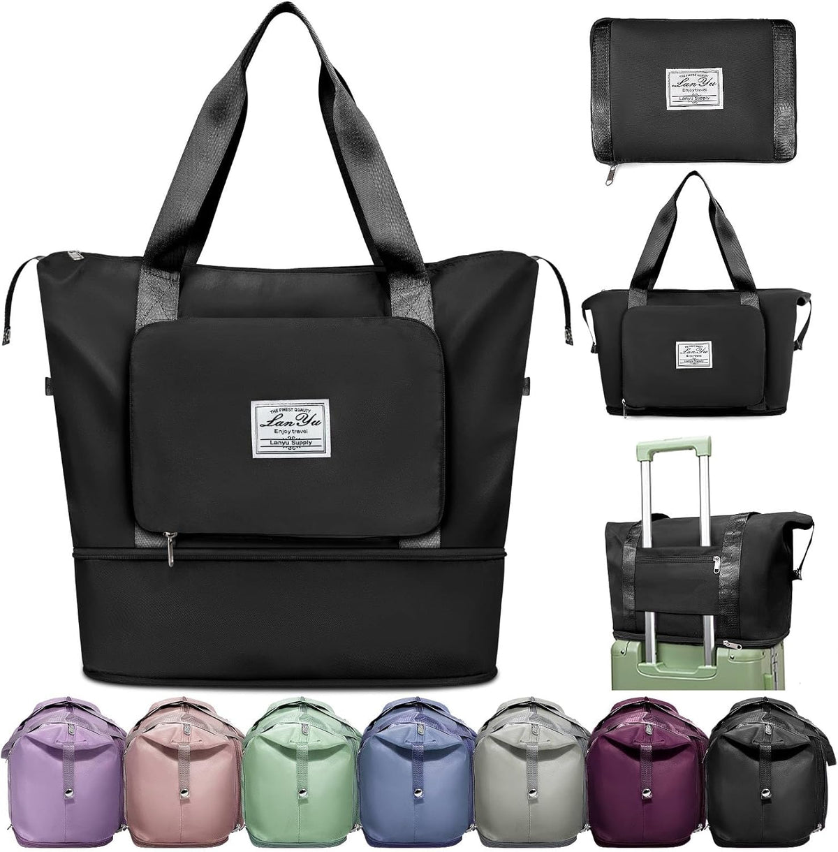 Large Capacity Folding Travel Bag,Expansion Travel Duffel Bag with Dry and Wet Separation Portable Travel Duffel Bag