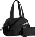 Travel Duffel Bag for Women, Puffer Gym Bag Sports Tote with Wet Pocket, Carry on Weekender with Luggage Sleeve (Black)