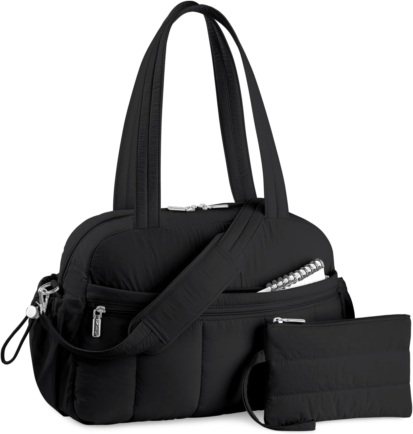 Travel Duffel Bag for Women, Puffer Gym Bag Sports Tote with Wet Pocket, Carry on Weekender with Luggage Sleeve (Black)