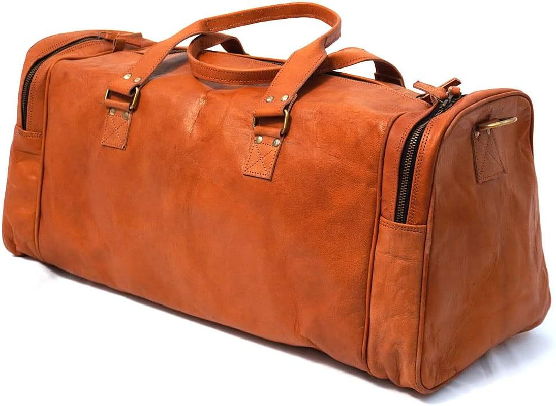Large Leather 24 Inch Luggage Handmade Duffel Bag Carryall Weekender Airplane Travel Overnight Gym Sports Carry on Duffel Bag for Men and Women