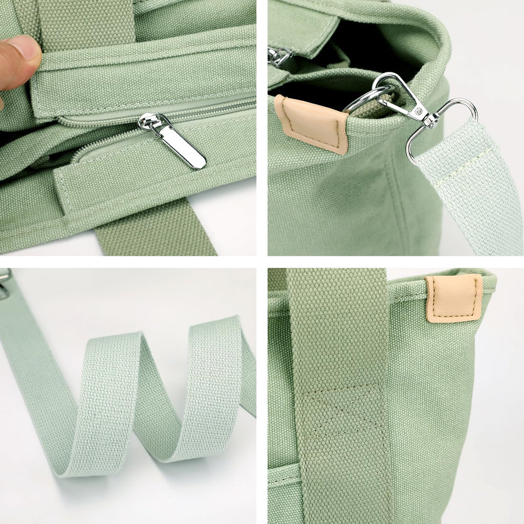 Canvas Tote Bag for Women,Small Totes Bags with Zipper Crossbody Purse with Pockets Large Shoulder Handbag,2 Sizes