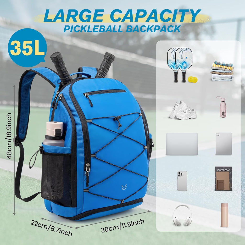 Pickleball Bag Pickleball Backpack for Women & Men School Backpack for Teens Bookbag for College Student with Fence Hook Laptop Compartment(Blue)