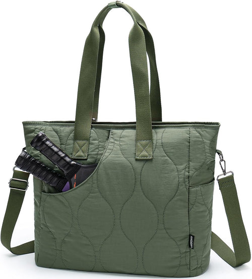 Pickleball Tote Bags for Women with Fence Hook, Quilted Puffer Pickleball Paddle Holder Case Gym/Sports Tote