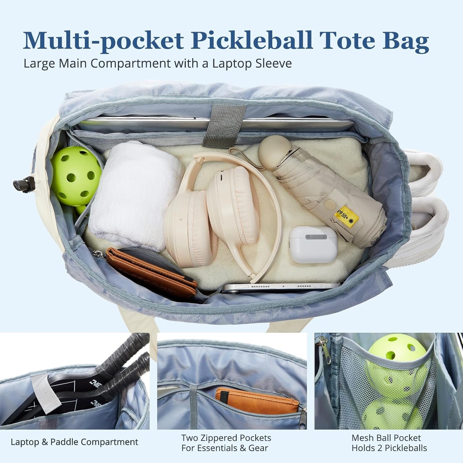 Pickleball Bag Fits 2 to 6 Paddles, Quilted Pickle Ball Tote Bags for Women and Men with Shoe Compartment and Fence Hook, Great Pickleball Gifts