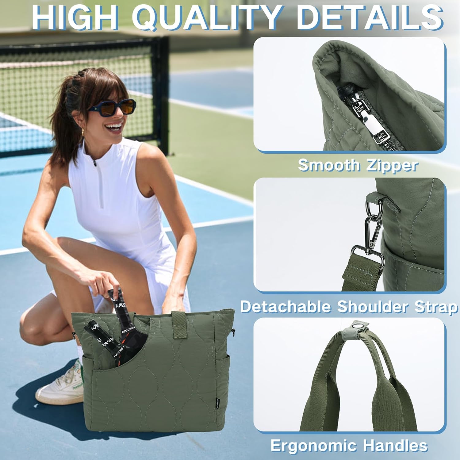 Pickleball Tote Bags for Women with Fence Hook, Quilted Puffer Pickleball Paddle Holder Case Gym/Sports Tote
