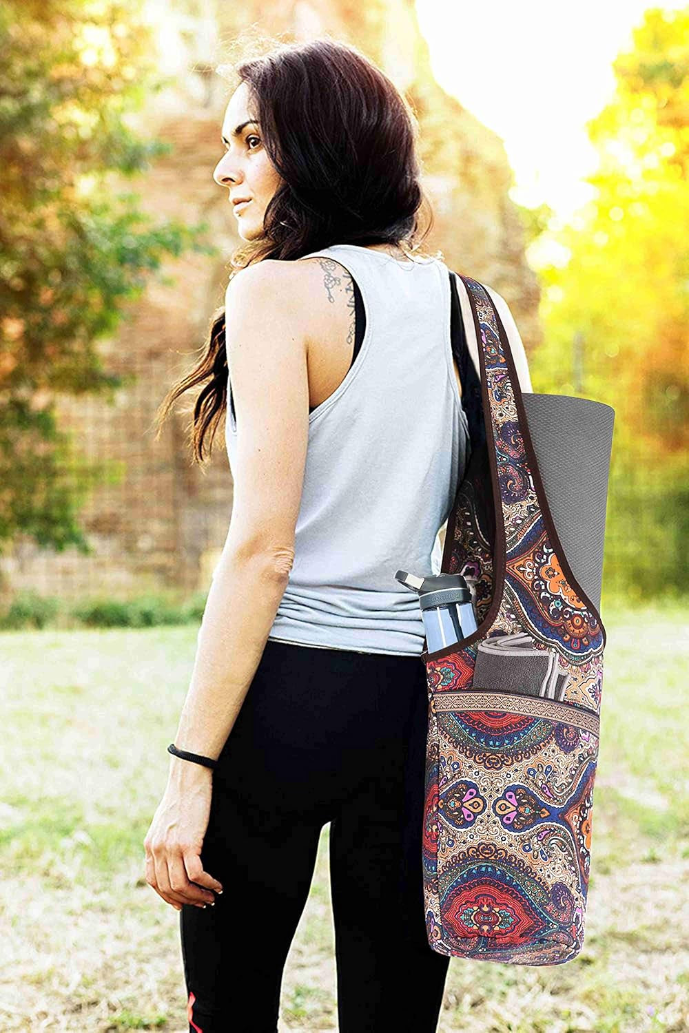 Canvas Yoga Mat Bag Fits Most Mats Yoga Bag with Large Storage Pockets to Hold More Accessories Ideal for Pilates Workout Gifts & Travel