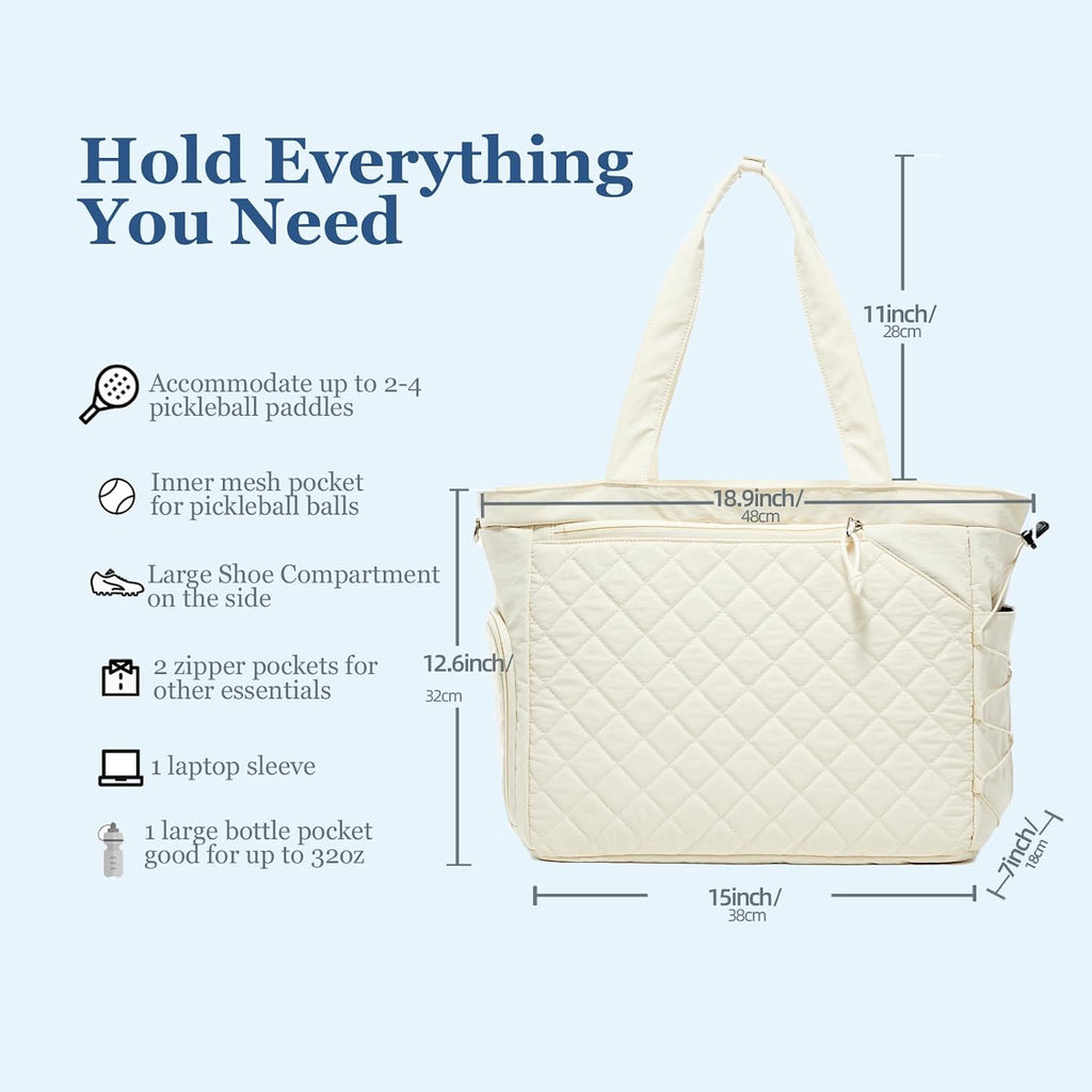 Pickleball Bag Fits 2 to 6 Paddles, Quilted Pickle Ball Tote Bags for Women and Men with Shoe Compartment and Fence Hook, Great Pickleball Gifts