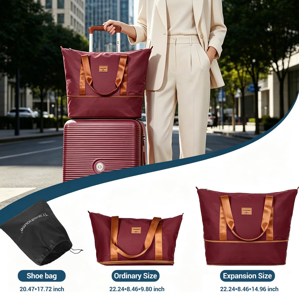 3-Piece Hardside Spinner Carry on Luggage Set with TSA Lock and Travel Bag, Wine Red