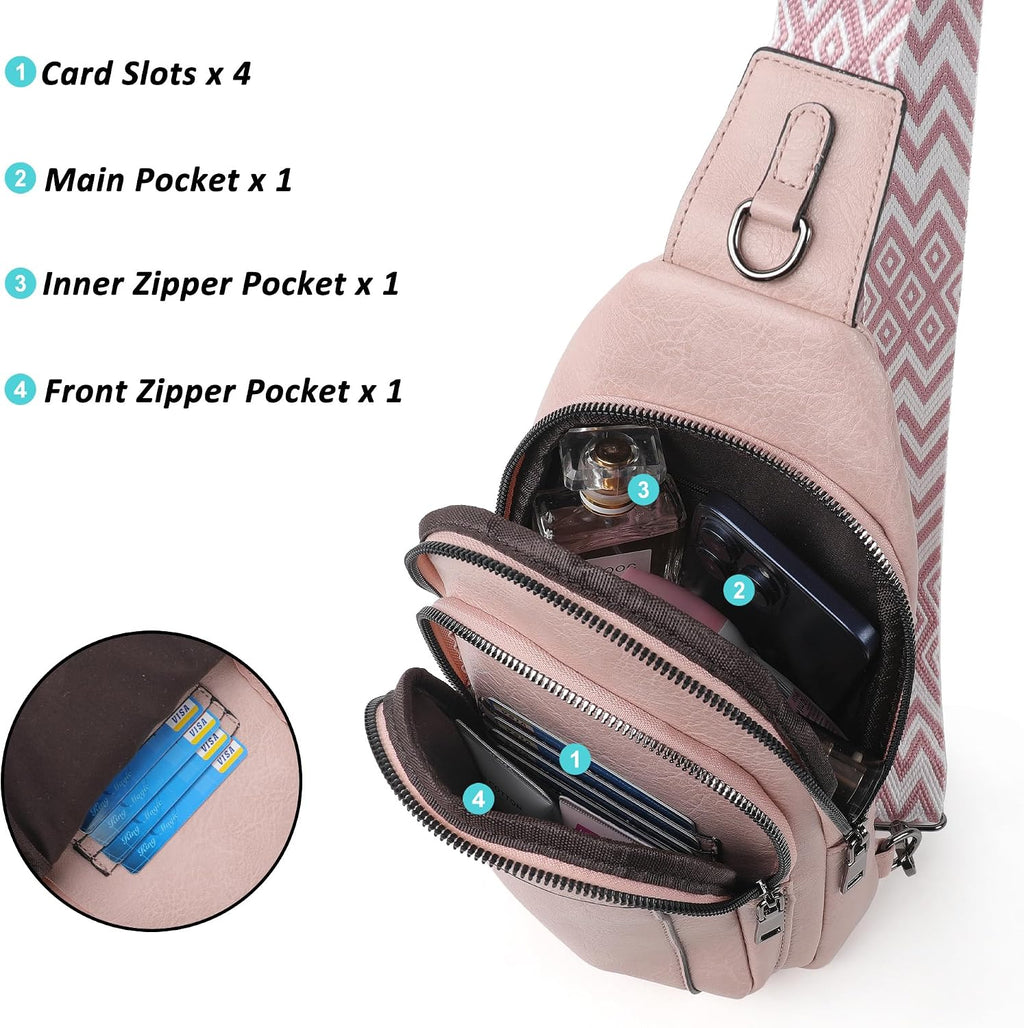 Small Sling Bags for Women, Leather Cross Body Purses Bag for Daily Travel Leisure Sport Fanny Packs with Adjustable Strap