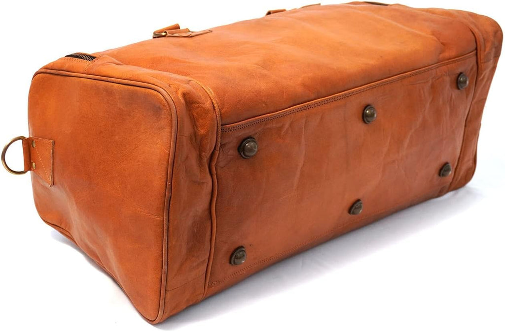 Large Leather 24 Inch Luggage Handmade Duffel Bag Carryall Weekender Airplane Travel Overnight Gym Sports Carry on Duffel Bag for Men and Women
