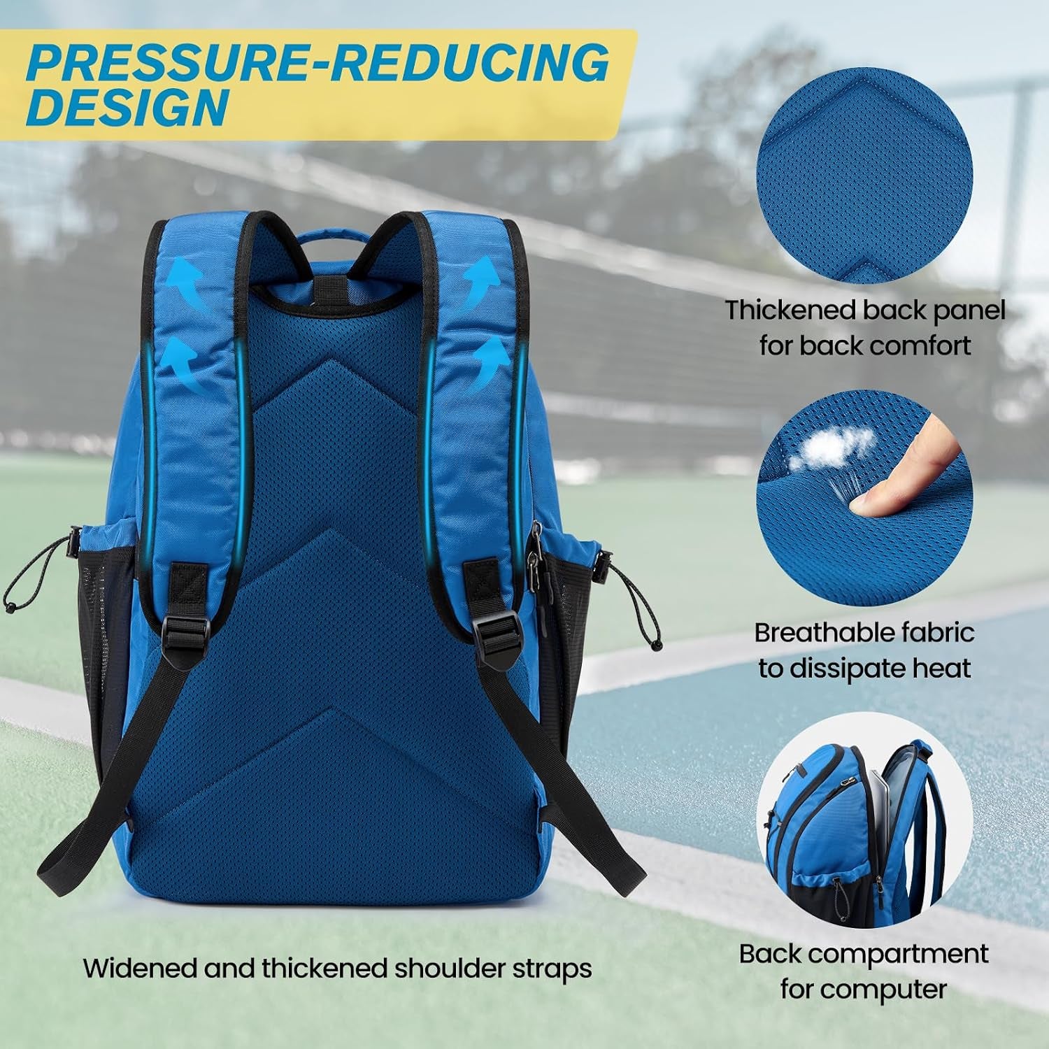 Pickleball Bag Pickleball Backpack for Women & Men School Backpack for Teens Bookbag for College Student with Fence Hook Laptop Compartment(Blue)