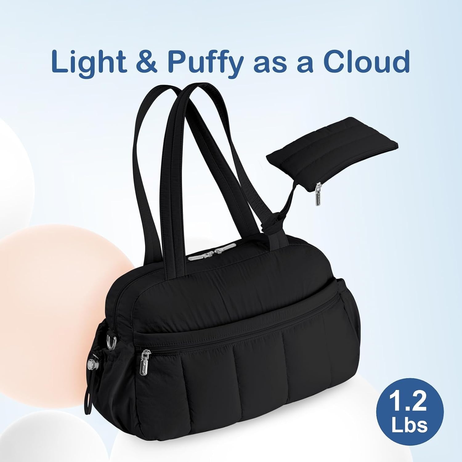 Travel Duffel Bag for Women, Puffer Gym Bag Sports Tote with Wet Pocket, Carry on Weekender with Luggage Sleeve (Black)
