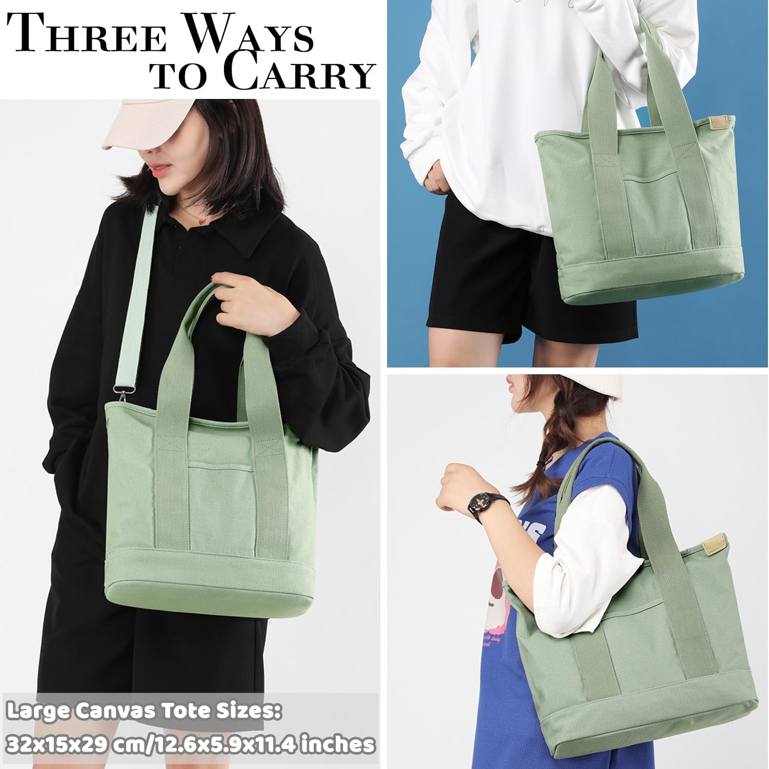 Canvas Tote Bag for Women,Small Totes Bags with Zipper Crossbody Purse with Pockets Large Shoulder Handbag,2 Sizes