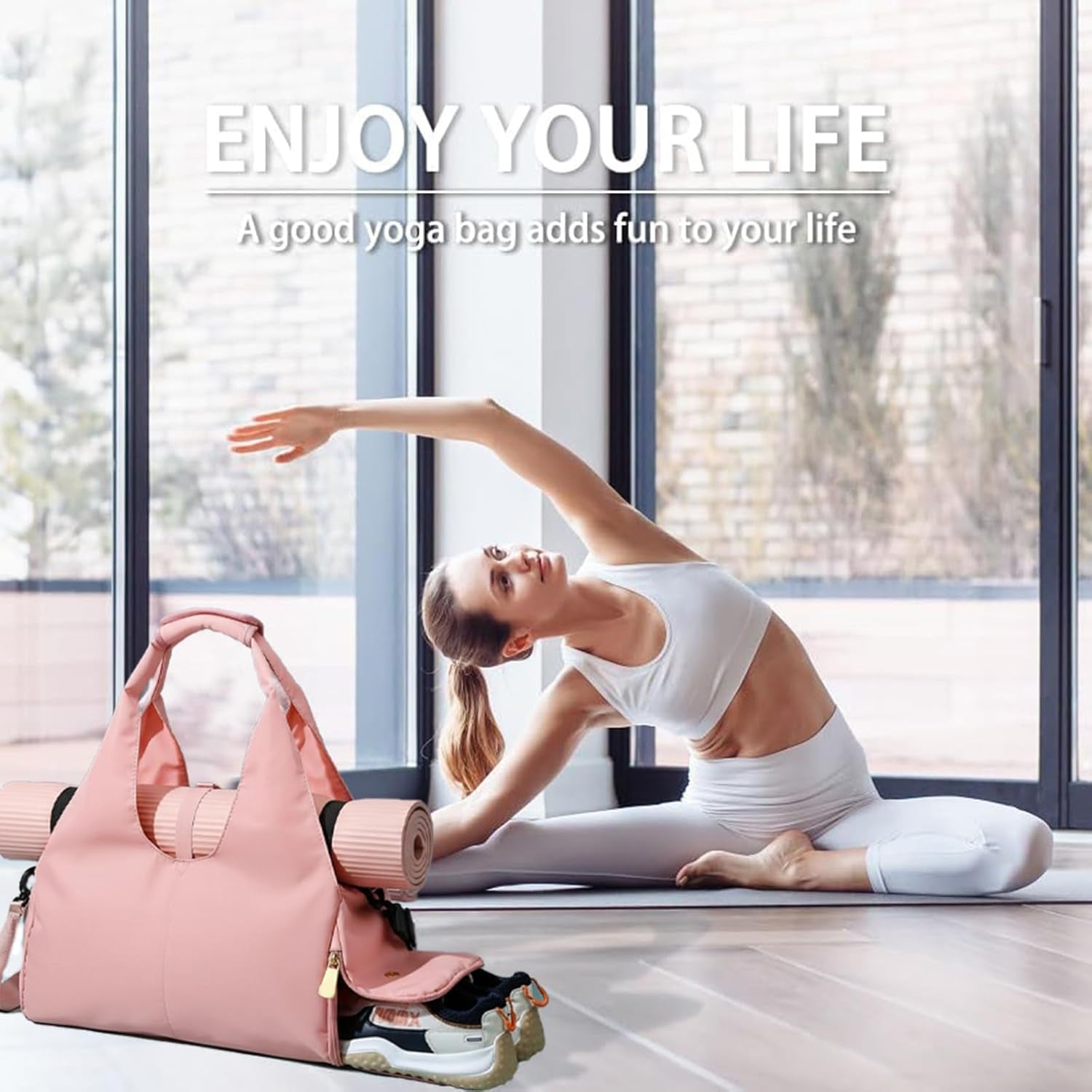 Yoga Mat Bag, Sport Yoga Gym Bag for Women, Lightweight Yoga Mat Bag Carrier with Yoga Strap, Carryall Yoga Tote Bag