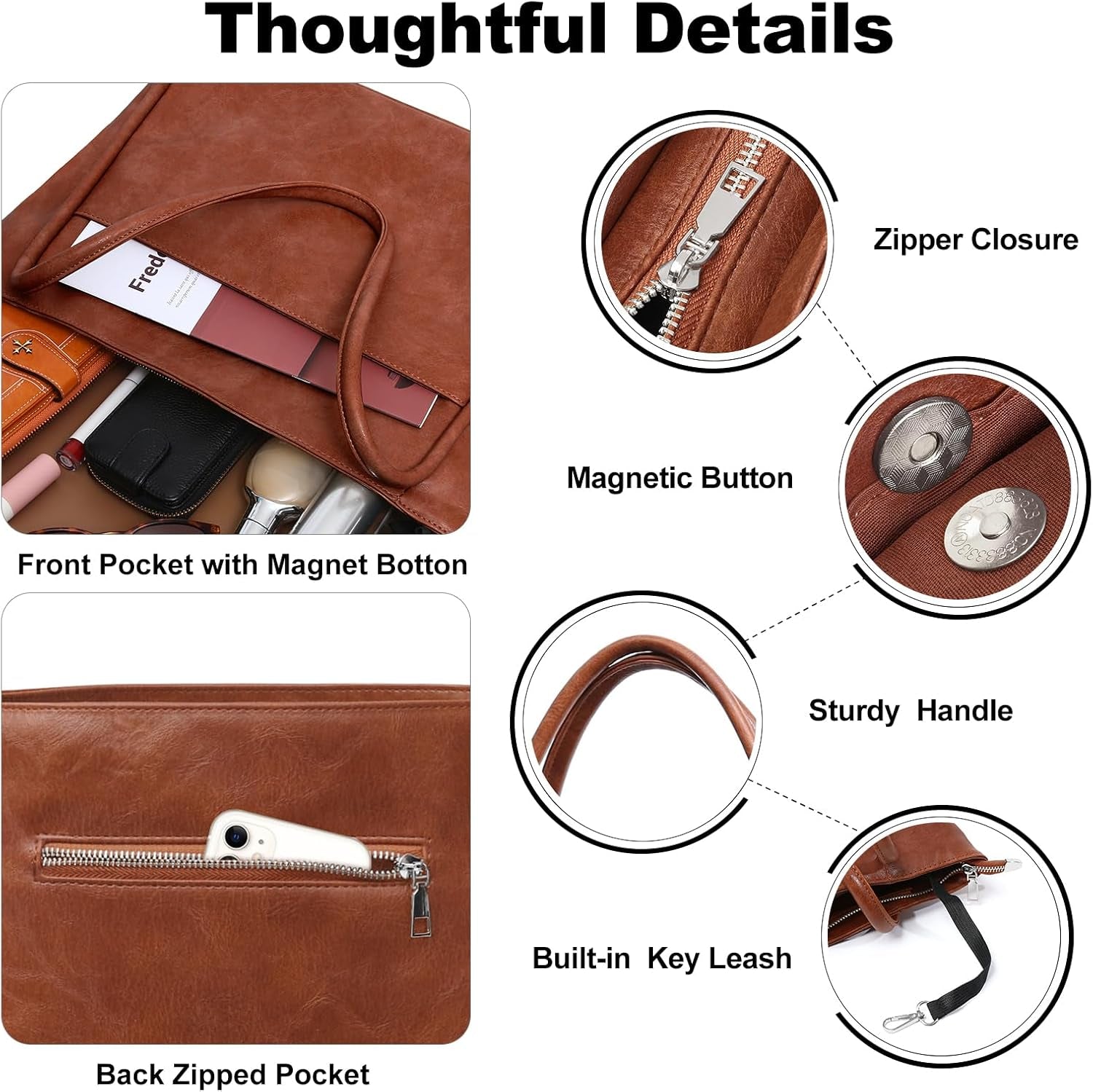 Vegan Leather Tote Bag for Women Large Purse for Work Lady Handbag | Fits 15.6Inch Laptop ,Zipper, Multi Pockets,Weekender Bag with Key Clip ,Inner Pockets, for Commute Daily, Travel