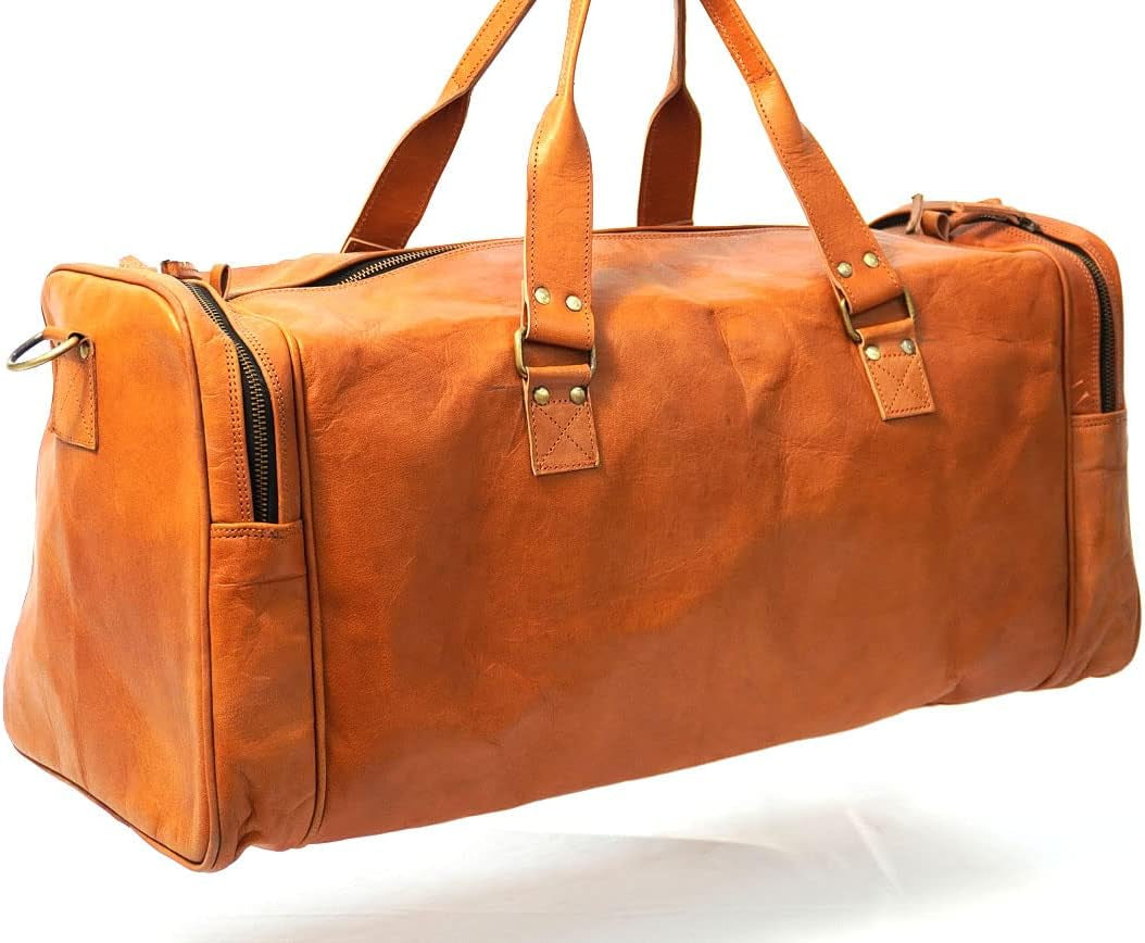 Large Leather 24 Inch Luggage Handmade Duffel Bag Carryall Weekender Airplane Travel Overnight Gym Sports Carry on Duffel Bag for Men and Women