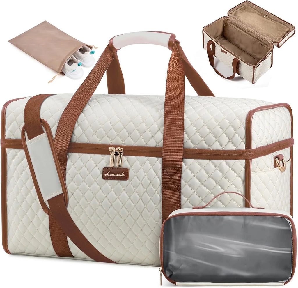 Travel Duffle Bag, Quilted Weekender Overnight Bag with Toiletry Bag, Gym Beach Mummy Hospital Bag with Wet Pocket