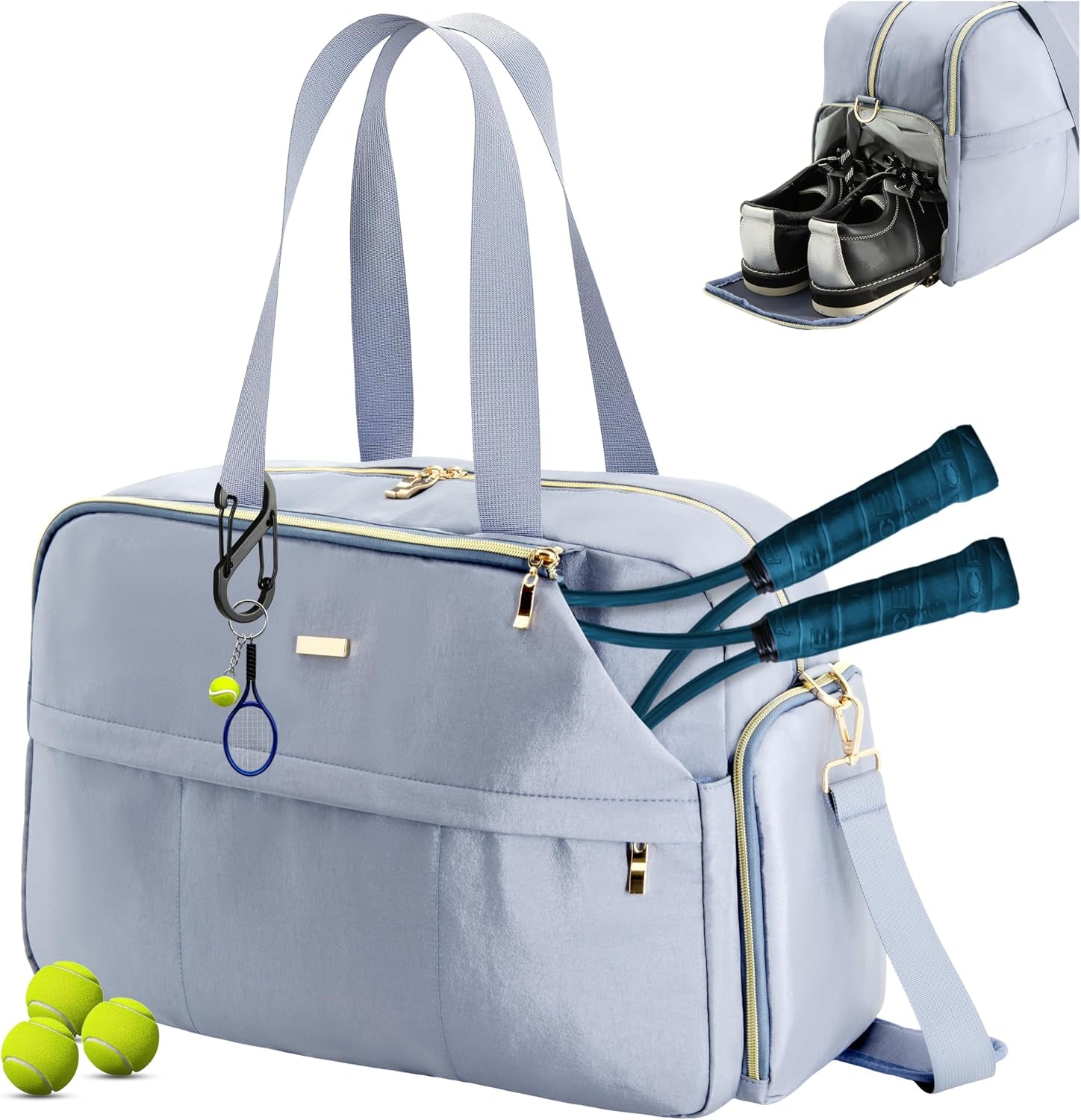 Tennis Bag for Women with Shoe Compartment, Large Tennis Racket Bag Fits 2 Racquets, Pickleball Gym Sports Tote with Shoulder Strap & Water Bottle Pocket
