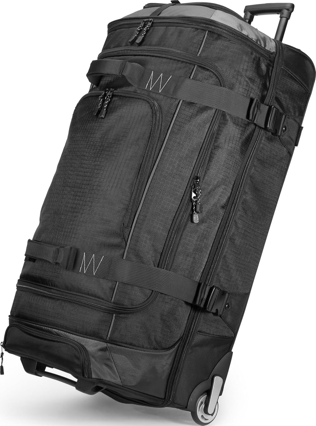 35-Inch Large Rolling Duffel Bag with Wheels and Handle, Travel Duffle with Durable Ripstop Polyester Material, 2 Layers of Storage Space, Multiple Interior and Exterior Pockets, Black