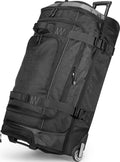 35-Inch Large Rolling Duffel Bag with Wheels and Handle, Travel Duffle with Durable Ripstop Polyester Material, 2 Layers of Storage Space, Multiple Interior and Exterior Pockets, Black