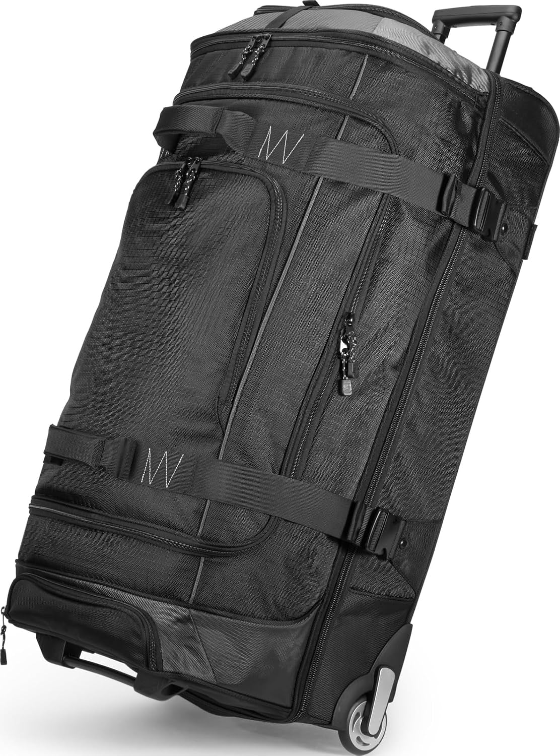 35-Inch Large Rolling Duffel Bag with Wheels and Handle, Travel Duffle with Durable Ripstop Polyester Material, 2 Layers of Storage Space, Multiple Interior and Exterior Pockets, Black