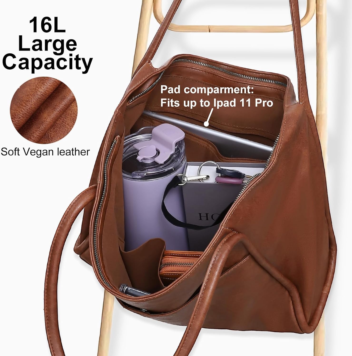 Vegan Leather Tote Bag for Women Large Purse for Work Lady Handbag | Fits 15.6Inch Laptop ,Zipper, Multi Pockets,Weekender Bag with Key Clip ,Inner Pockets, for Commute Daily, Travel