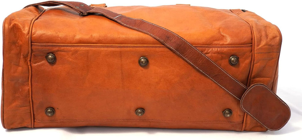 Large Leather 24 Inch Luggage Handmade Duffel Bag Carryall Weekender Airplane Travel Overnight Gym Sports Carry on Duffel Bag for Men and Women