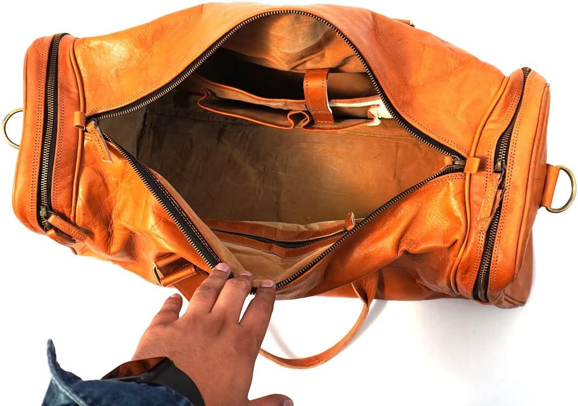 Large Leather 24 Inch Luggage Handmade Duffel Bag Carryall Weekender Airplane Travel Overnight Gym Sports Carry on Duffel Bag for Men and Women