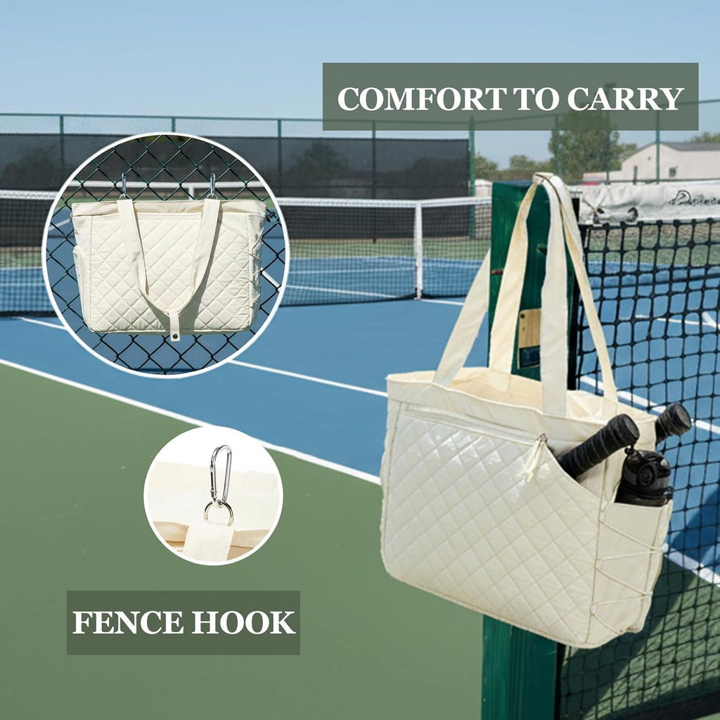 Pickleball Bag Fits 2 to 6 Paddles, Quilted Pickle Ball Tote Bags for Women and Men with Shoe Compartment and Fence Hook, Great Pickleball Gifts