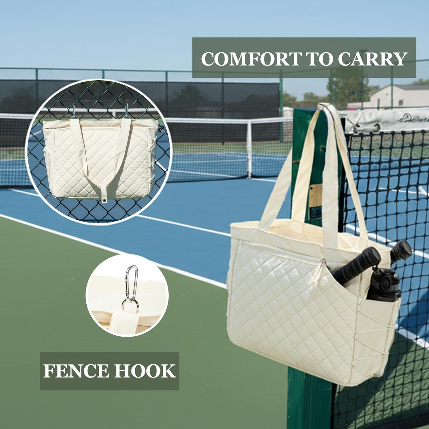 Pickleball Bag Fits 2 to 6 Paddles, Quilted Pickle Ball Tote Bags for Women and Men with Shoe Compartment and Fence Hook, Great Pickleball Gifts