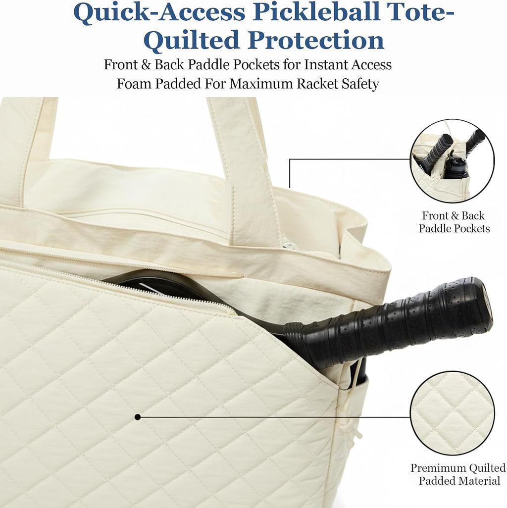Pickleball Bag Fits 2 to 6 Paddles, Quilted Pickle Ball Tote Bags for Women and Men with Shoe Compartment and Fence Hook, Great Pickleball Gifts