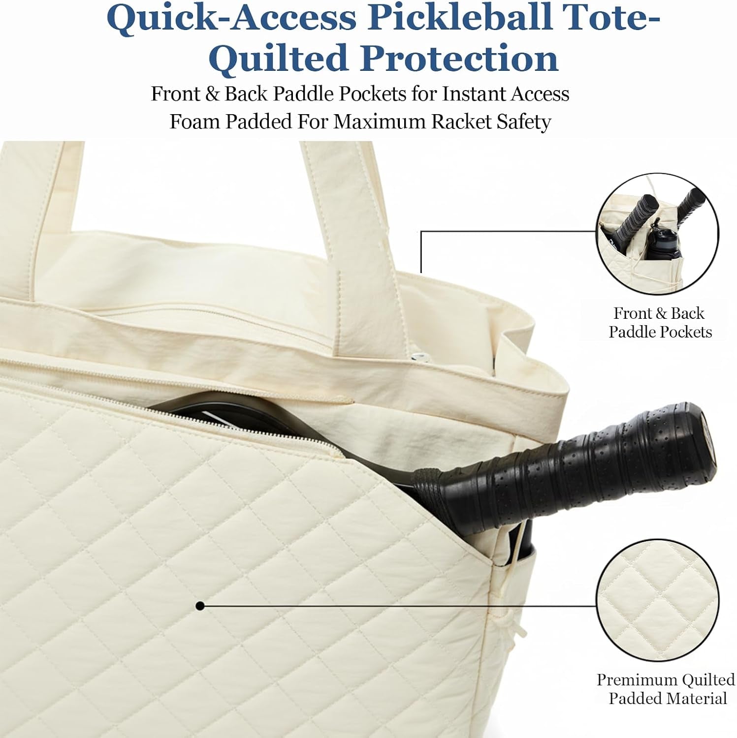 Pickleball Bag Fits 2 to 6 Paddles, Quilted Pickle Ball Tote Bags for Women and Men with Shoe Compartment and Fence Hook, Great Pickleball Gifts