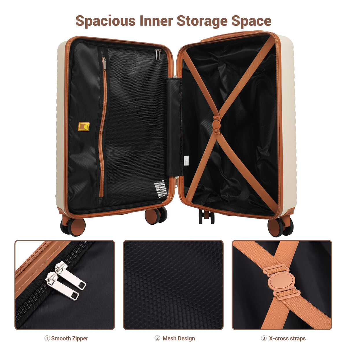 3 Piece Carry on Luggage Sets, Hardside Suitcase Set with Double Spinner Wheels, Expandable Travel Bag and Toiletry Bag, White