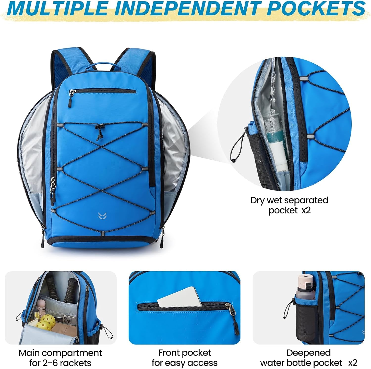 Pickleball Bag Pickleball Backpack for Women & Men School Backpack for Teens Bookbag for College Student with Fence Hook Laptop Compartment(Blue)