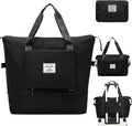 Travel Bag for Women Expandable Weekender Overnight Bag Carry on Sports Tote Gym Bag Waterproof Foldable Duffel Bag (Black)