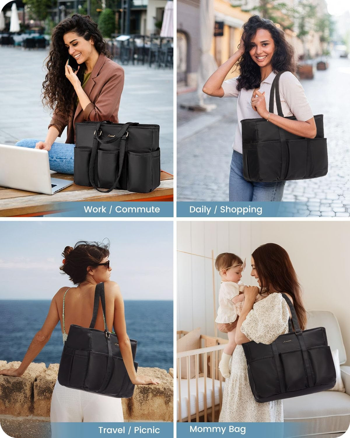 Laptop Tote Bag for Women Work, Teacher Tote Bag Nurse Bag with Large Cup Hol...