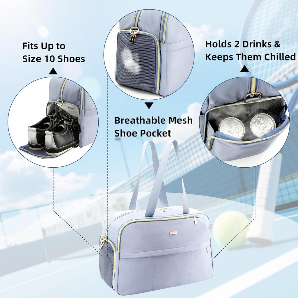 Tennis Bag for Women with Shoe Compartment, Large Tennis Racket Bag Fits 2 Racquets, Pickleball Gym Sports Tote with Shoulder Strap & Water Bottle Pocket