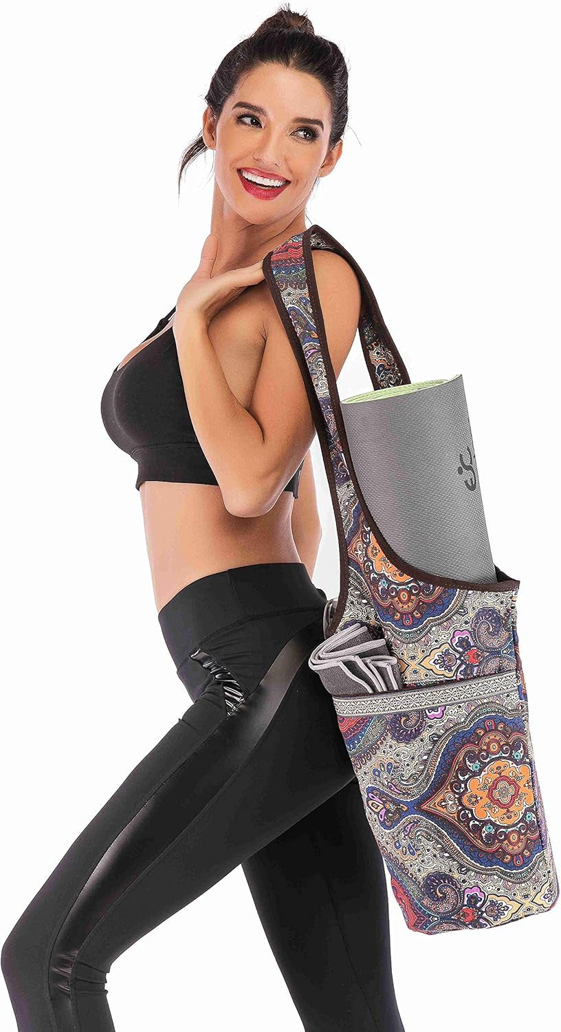 Canvas Yoga Mat Bag Fits Most Mats Yoga Bag with Large Storage Pockets to Hold More Accessories Ideal for Pilates Workout Gifts & Travel