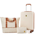 3 Piece Carry on Luggage Sets, Hardside Suitcase Set with Double Spinner Wheels, Expandable Travel Bag and Toiletry Bag, White