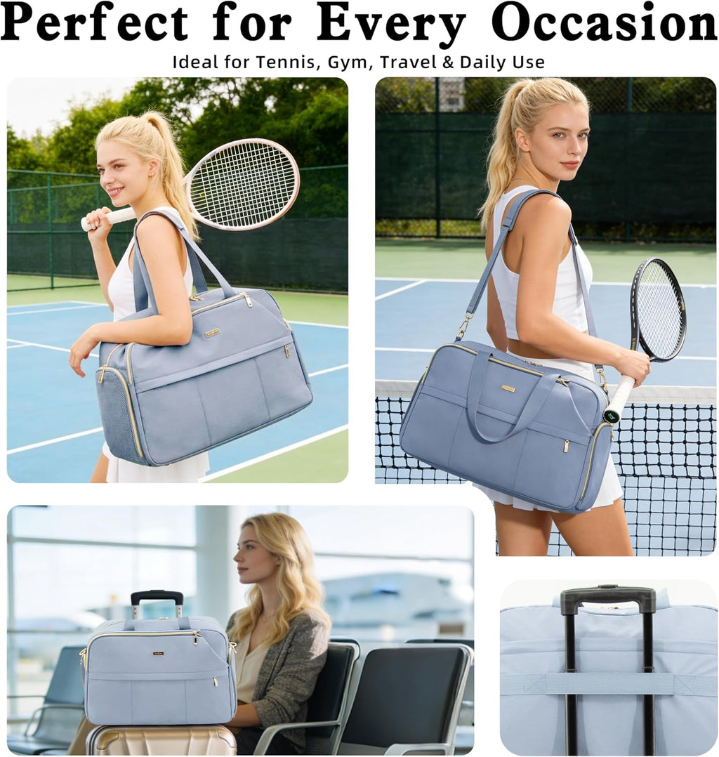 Tennis Bag for Women with Shoe Compartment, Large Tennis Racket Bag Fits 2 Racquets, Pickleball Gym Sports Tote with Shoulder Strap & Water Bottle Pocket